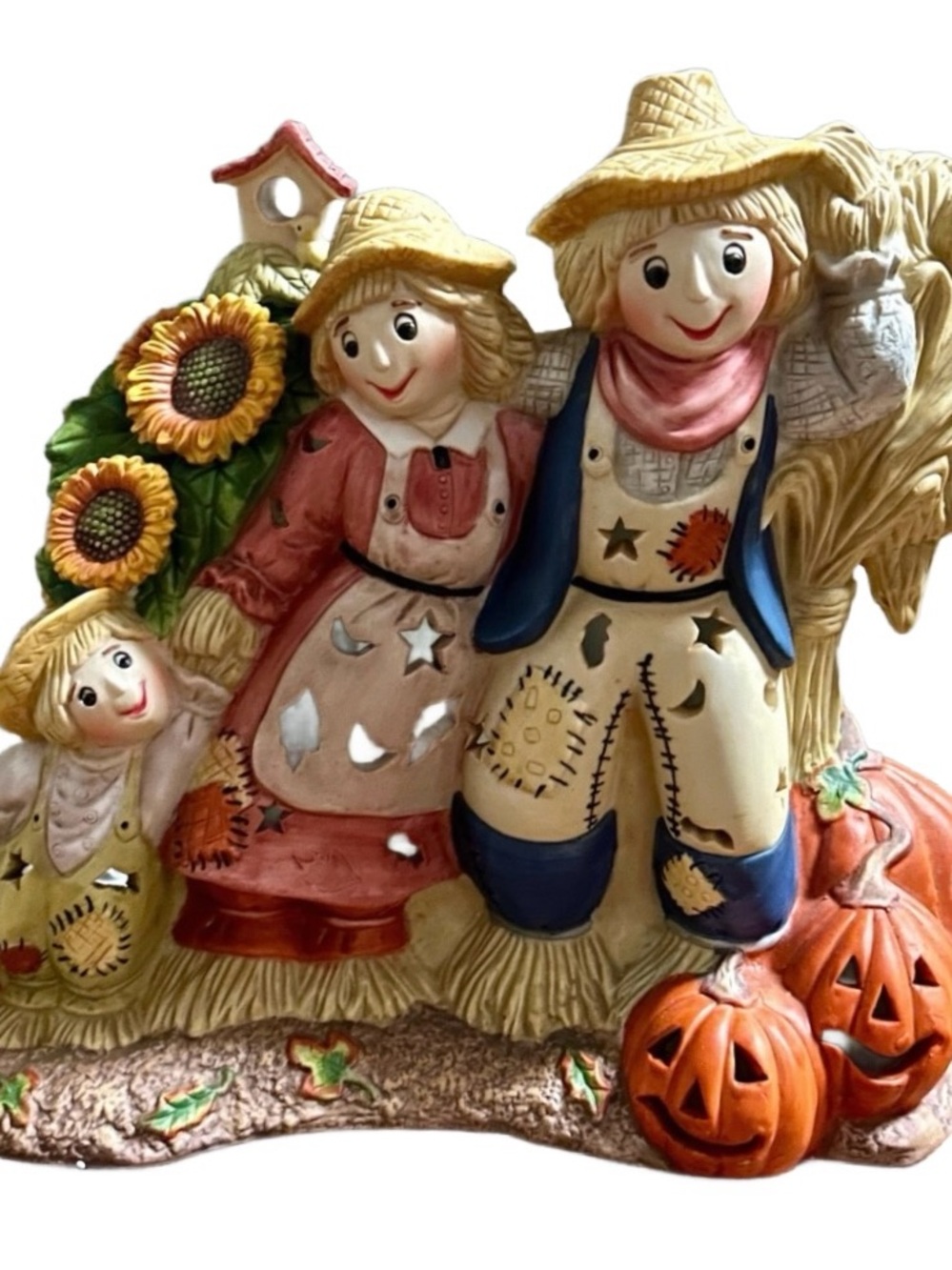 PartyLite • Ceramic • Scarecrow • Jack-O-Lanterns • Tealight Candler Holder •New